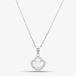 MAX + STONE Freshwater Pearl Necklace - Sterling Silver With Cubic Zirconia Accents, Open Circle Design