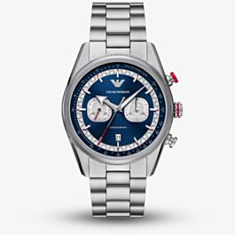 Emporio Armani Racer Chronograph Blue Dial Silver Steel Strap Watch for Men - AR11676