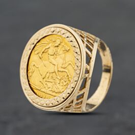 Pre-Owned 9ct Yellow Gold 1913 George V Half Sovereign Coin Ring ...