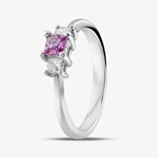 18ct White Gold Princess Cut Pink Sapphire & Diamond Three Stone Ring 18DR182PSW L
