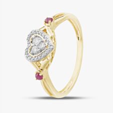 9ct Yellow Gold 0.08ct Brilliant Cut Diamond & Ruby Heart Shaped Ring THR33571-08RD (YG)