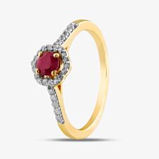  9ct Yellow Gold Ruby & Diamond Halo Ring OJR1701-R 