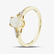 Gold Impression 9ct Yellow Gold Opal Diamond Shoulder Set Solitaire Ring RJR04809