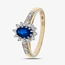 9ct Yellow Gold Tanzanite 0.10ct Diamond Cluster Ring PR04767T TANZ