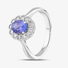 18ct White Gold Oval Cut Tanzanite & Brilliant Cut Diamond Halo Ring R54010W-TZ M