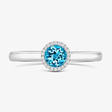 Tivon Classic 18ct White Gold 0.90ct Blue Topaz & 0.08ct Brilliant Cut Diamond Halo Ring RW-1656-BT