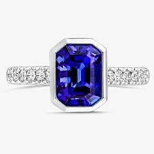 Tivon 18ct White Gold Emerald-Cut Tanzanite & Diamond Ring RW-1446-TZ M 1/2