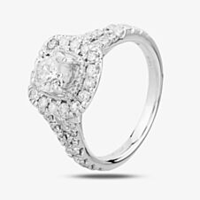Pure Brilliance 18ct White Gold 1.50ct Certificated Diamond Split Shouldered Square Halo Ring THR18549-200N-E