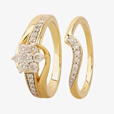 9ct Yellow Gold 0.75ct Diamond Flower Cluster Twist Bridal Set THR15237-75