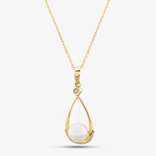 9ct Yellow Gold Cultured Pearl & Diamond Pear Shaped Necklace PP04305YPRL