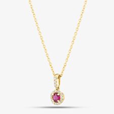 9ct Yellow Gold 0.20ct Brilliant Cut Ruby & 0.08ct Diamond Halo Necklace WWW2832