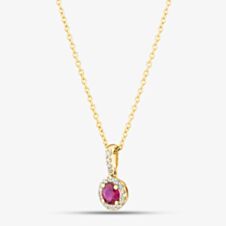 9ct Yellow Gold 0.38ct Brilliant Cut Ruby & 0.10ct Diamond Halo Necklace WWW2367