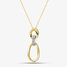Pure Brilliance 9ct Yellow Gold 0.05ct Pave Diamond Oval Linked Pendant Necklace THP44319-05NJ