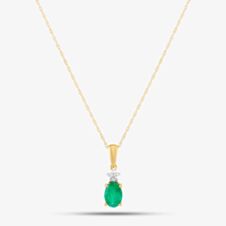 9ct Gold Oval Emerald Diamond Cluster Pendant VP0S296 9KY-EM