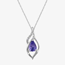 9ct White Gold Pear-cut Tanzanite and Diamond Swirl Pendant THP9521P