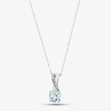  9ct White Gold Aquamarine & Diamond Crossover Pendant Necklace OJP1703-AQ