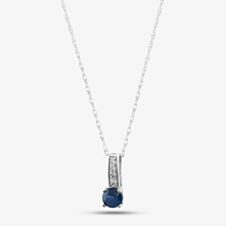  9ct White Gold Sapphire & 0.03ct Diamond Pendant Necklace OJP1704-BS