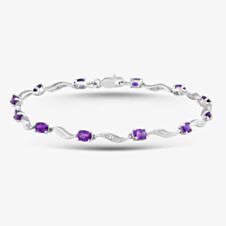 9ct White Gold Oval Cut Amethyst & Diamond Swirl Bracelet PBC02772W AM