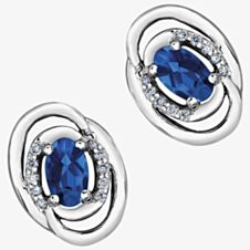 9ct White Gold Oval Sapphire and Diamond Swirl Stud Earrings E3417W-10 SAPH