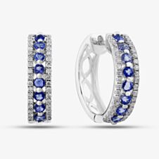 9ct White Gold Sapphire and Diamond Three Row Hoop Earrings PE04865 SA