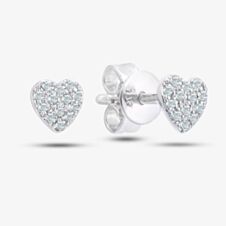 9ct White Gold 0.10ct Diamond Pave Heart Stud Earrings DE1647W