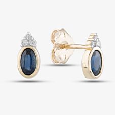 9ct Yellow Gold Oval Sapphire & Diamond Stud Earrings E4505-10 SAPP