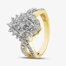 9ct Yellow Gold 1.00ct Diamond Cluster Shoulder Set Ring THR31389-100