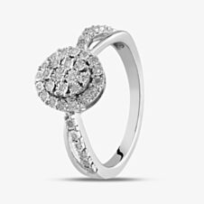 Pure Brilliance Sterling Silver 0.10ct Diamond Oval Cluster Shoulder Set Ring THR31374-10CH R (SIL)