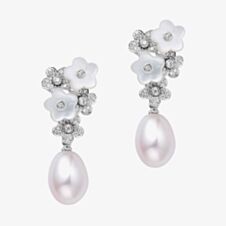 Fei Liu Alyssum 18ct White Gold Diamond 0.26ct & Pearl Cluster Drop Earrings ALY-750W-204-MPPL