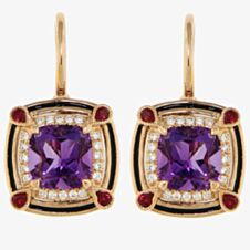 Ungar & Ungar 18ct Rose Gold Amethyst Diamond & Ruby Dropper Earrings 8RE5722D RU AM
