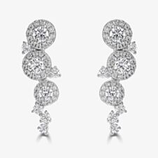 18ct White Gold 1.17ct Diamond Halo Cluster Dropper Earrings LG195/EA/PR