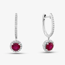 18ct White Gold Brilliant Cut Ruby & Diamond Hoop Earrings E39071GW18RB