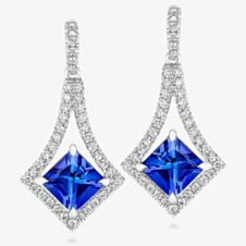 Tivon 18ct White Gold Princess-Cut Tanzanite & Diamond Dropper Earrings EW-0826-TZ