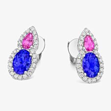 Tivon 18ct White Gold Tanzanite Pink Sapphire and Diamond Cluster Stud Earrings EW-0917-TZPS