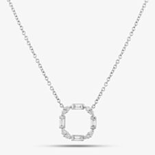 18ct White Gold 0.36ct Baguette & Brilliant Cut Diamond Open Circle Necklace LG253/NA