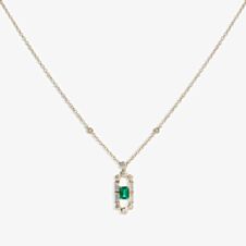 18ct Gold Gatsby Baguette-cut Emerald and Round Diamond Dropper Necklace LG194/NB(EM)