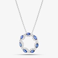 18ct White Gold Marquise Cut Sapphire & Brilliant Cut Diamond Circle Necklace P27533GW18SA