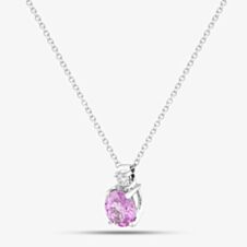 18ct White Gold Oval Cut Pink Sapphire & 0.04ct Brilliant Cut Diamond Necklace 06-80-131/25-11-188