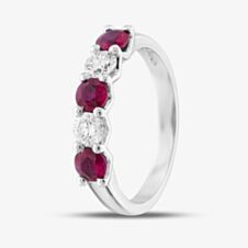 Platinum Silver 0.82ct Brilliant Cut Ruby & 0.40ct Diamond Five Stone Ring 32707