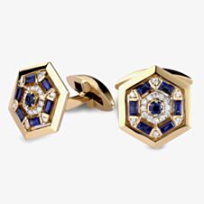 18ct Yellow Gold Diamond & Sapphire Hexagonal Cufflinks LG209/CA (BS) 