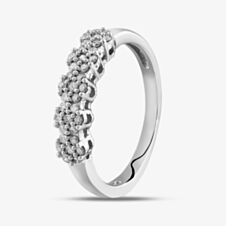 9ct White Gold 0.25ct Diamond Flower Clusters Ring THR19157-25