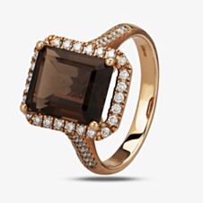 9ct Rose Gold Baguette Cut Smoky Quartz and Round  Diamond Cluster Shouldered Ring R4099-119SM