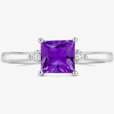 Tivon 18ct White Gold Princess Cut 0.80ct Amethyst Three Stone Ring RW-1665-AM