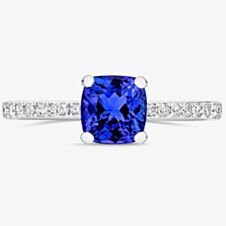 Tivon 18ct White Gold Brilliant Cut Diamond & 1.71 Cushion Cut Tanzanite Ring RW-2006-TZ