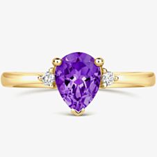 Tivon 18ct Yellow Gold Pear Cut 0.85ct Amethyst Three Stone Ring RY-1645-AM