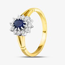 9ct Yellow Gold Blue & Clear Crystal Cluster Ring DIV006B
