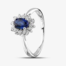 9ct White Gold Oval Cut Sapphire & Cubic Zirconia Halo Ring D152306WB