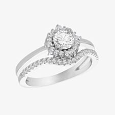Silver Cubic Zirconia Double Split Shoulder Ring 8.84.1191