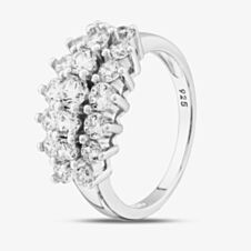 Sterling Silver Brilliant Cut Cubic Zirconia Three Row Cluster Ring S2091