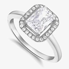 Sterling Silver Princess-Cut Crystal Halo Ring 8.84.8789